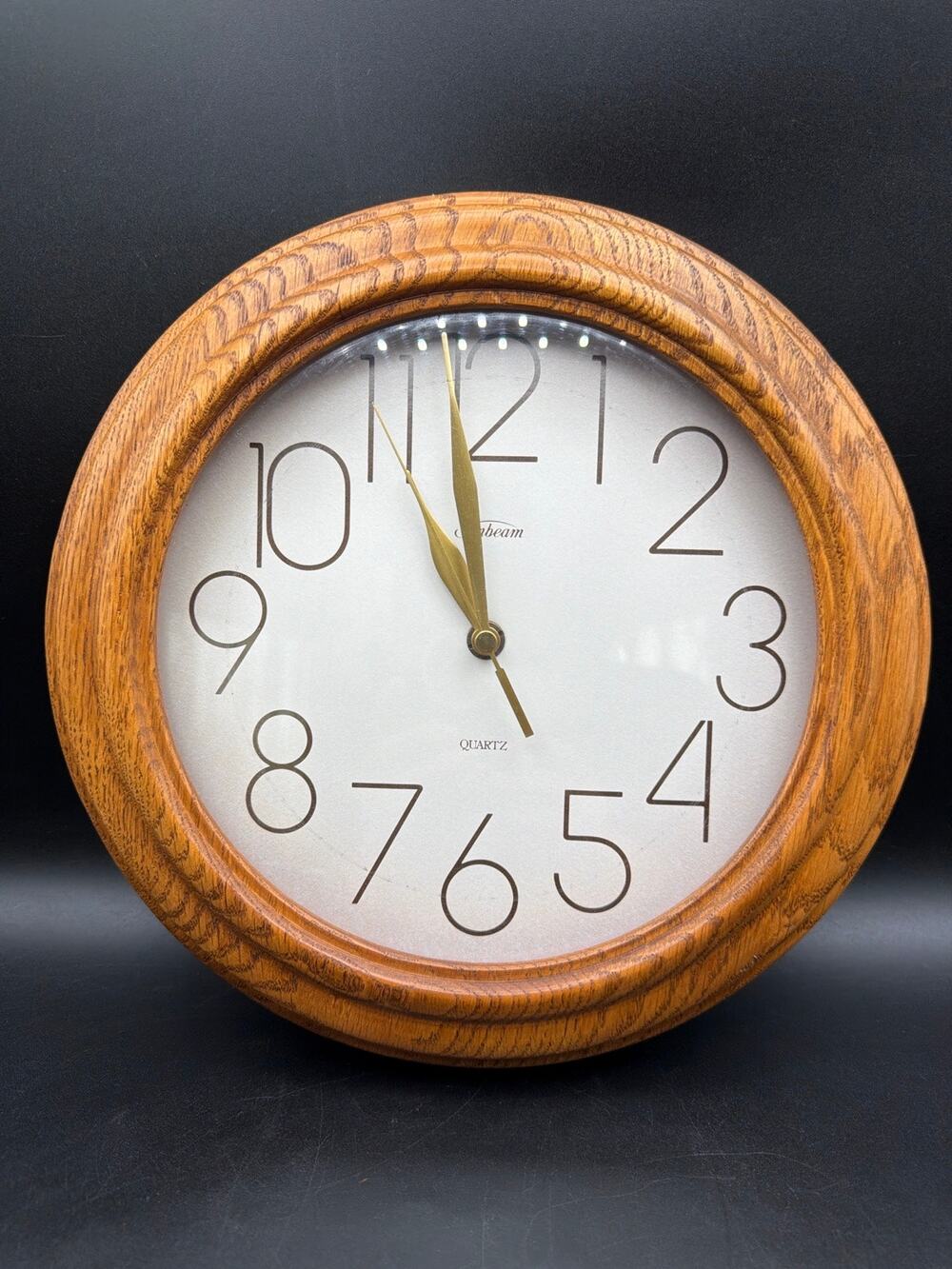 Vintage Sunbeam Quartz Solid Oak Wall Clock 13” Ticks But Not Running Repair